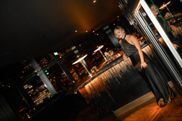 Fashion blogger Jessica Sturdy in Kate Halfpenny The Black Edit at City Social in London