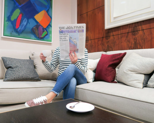 Fashion blogger Jessica Sturdy at Heathrow VIP luxury airport lounge in London