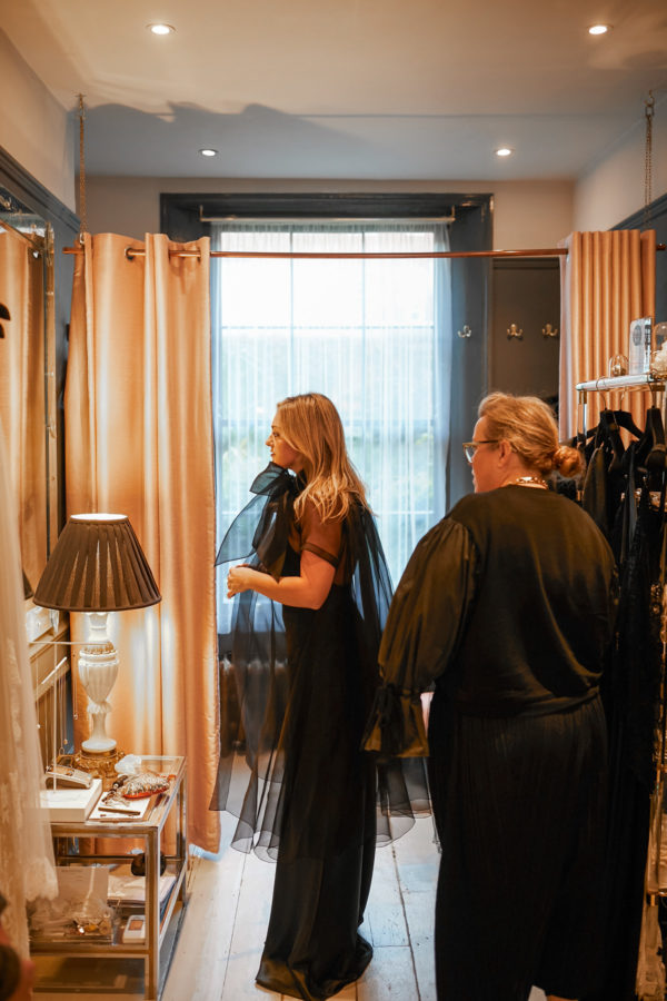 Fashion blogger Jessica Sturdy at a fitting at Kate Halfpenny Atelier in London