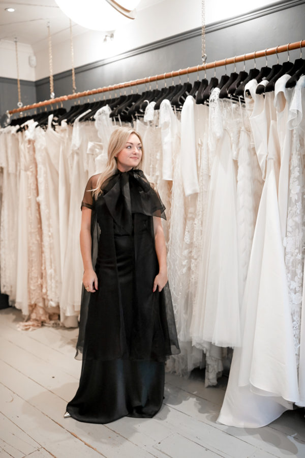 Blogger Jessica Sturdy at a fitting at Kate Halfpenny in London