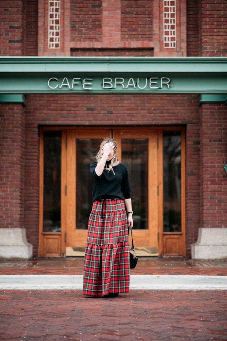 Christmas Red Plaid Tiered JSK with Criss-cross Front main image 1