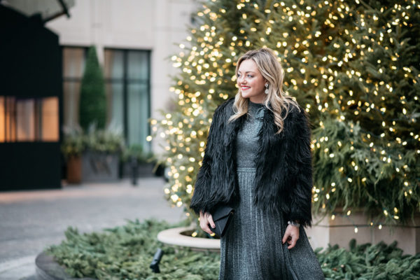 Jessica Sturdy wearing a black faux fur coat.