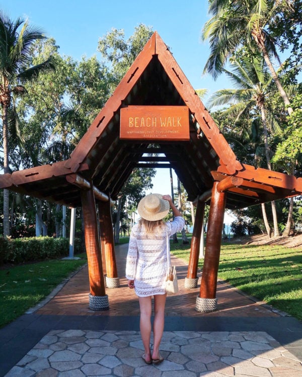 Jessica Sturdy wearing a white Milly swim coverup and Jack Rogers sandals in Airlie Beach in Australia