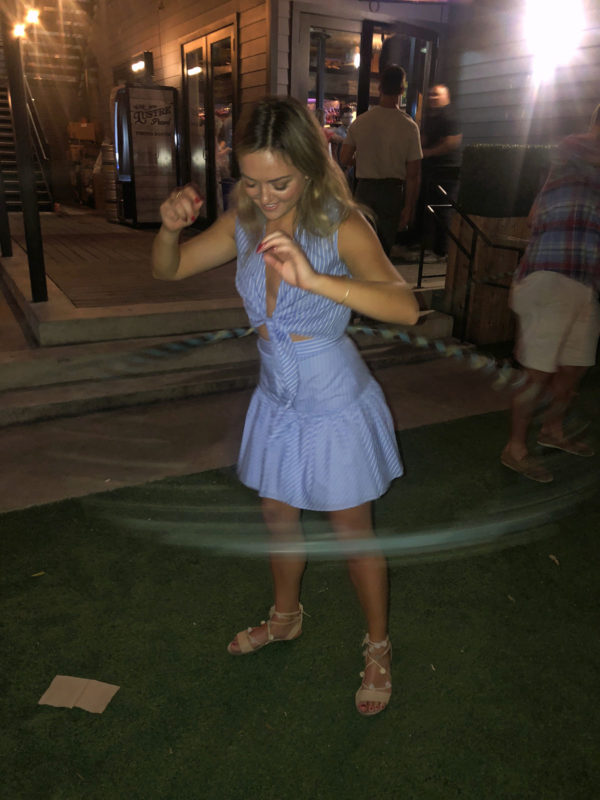 Outdoor bar with hula hoops on Rainey Street in Austin Texas