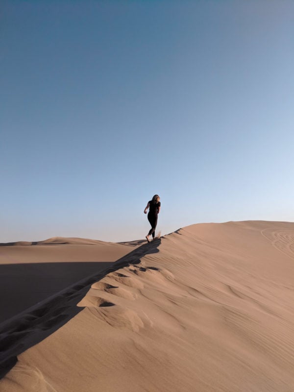 Jessica Sturdy in the Huacachina sand dunes in Peru on a Remote Year weekend track.