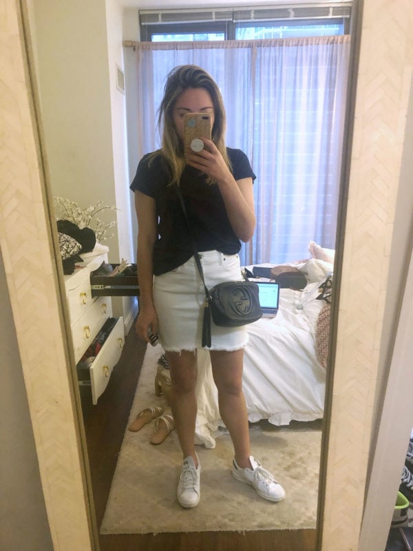 White Denim Skirt and Stan Smiths Outfit