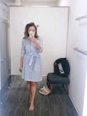 striped shirt dress blue and white