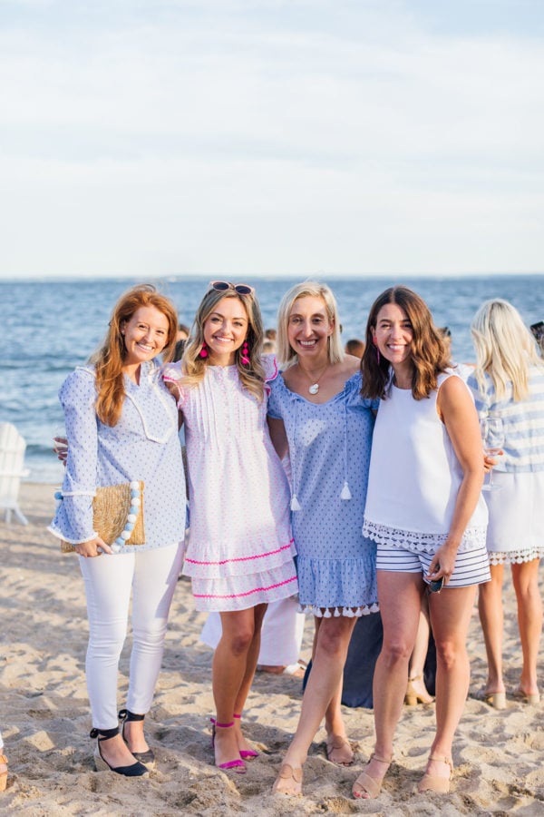 Preppy fashion bloggers Mackenzie Horan of Design Darling, Jessica Sturdy of Bows & Sequins, Julia Dzafic of Lemon Stripes, and Liz Adams of Hello Adams Family at Sail to Sable's Summer Party at Wee Burn Beach Club in Connecticut