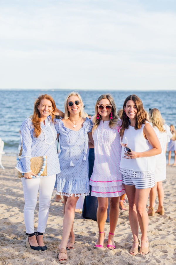 Mackenzie Horan of Design Darling, Julia Dzafic of Lemon Stripes, Jessica Sturdy of Bows & Sequins, and Liz Adams of Hello Adams Family at Sail to Sable's Summer Party at Wee Burn Beach Club in Connecticut
