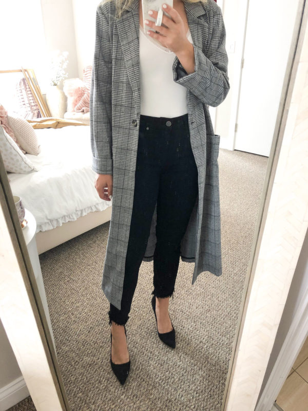 Long Plaid Duster Coat Outfit