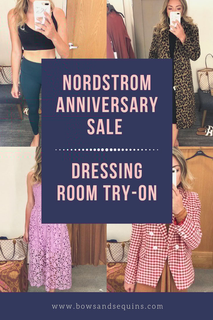 Fashion blogger Bows & Sequins does a dressing room try on at the Nordstrom Anniversary Sale