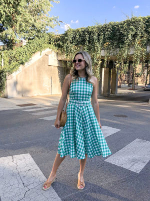 Eliza J Green Gingham Fit & Flare Dress