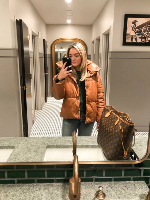 Bagatelle Leather Puffer Coat Louis Vuitton Neverfull Outfit