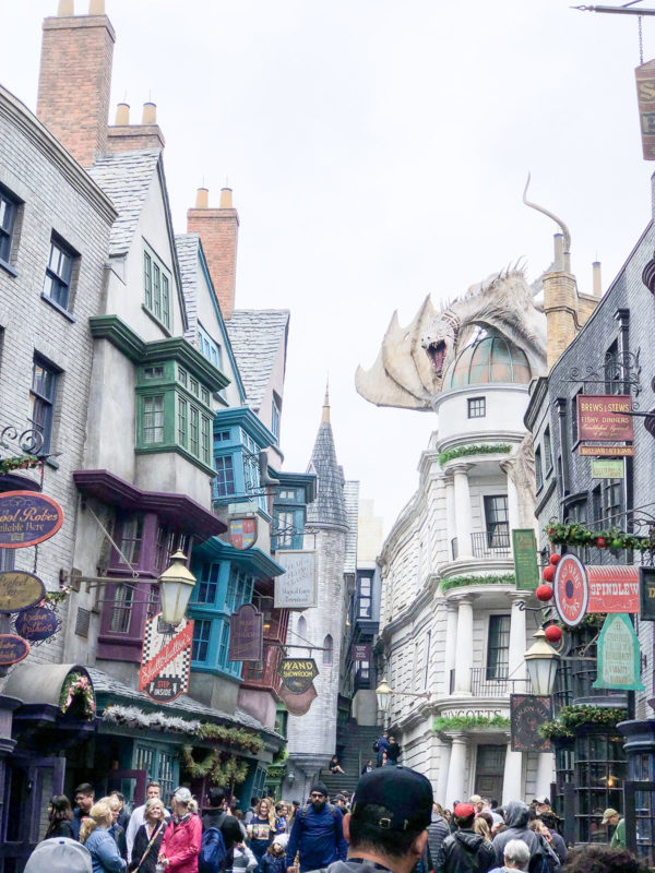 Diagon Alley at the Wizarding World of Harry Potter at Universal Studios in Orlando, Florida