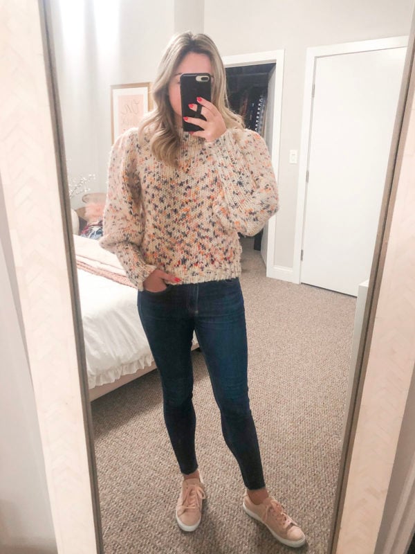 Ulla Johnson Moxie Sweater, Rag & Bone Jeans, Pink Suede Sneakers