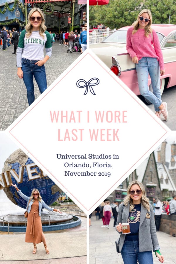Travel blogger Bows & Sequins shares what she wore in Orlando, Florida at Universal Studios, Islands of Adventure, and the Wizarding World of Harry Potter.
