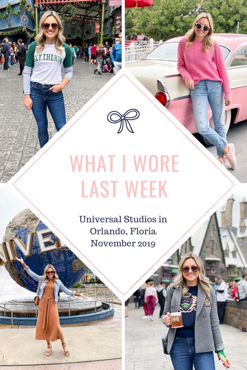 Travel blogger Bows & Sequins shares what she wore in Orlando, Florida at Universal Studios, Islands of Adventure, and the Wizarding World of Harry Potter.