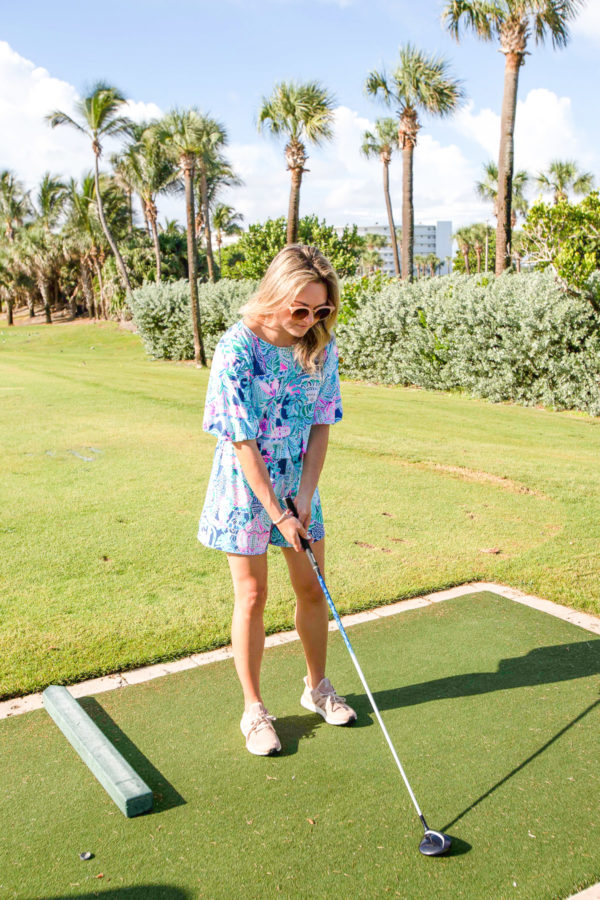 Bows & Sequins playing golf in Lilly Pulitzer in Palm Beach, Florida.