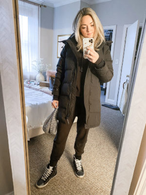 Canada Goose, Black Jogger Sweatpants Set, Hightop Glitter Sneakers White Laces