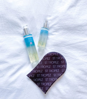 St Tropez Purity Bronzing Water Face Mist and Gel tips for at-home self tanning.