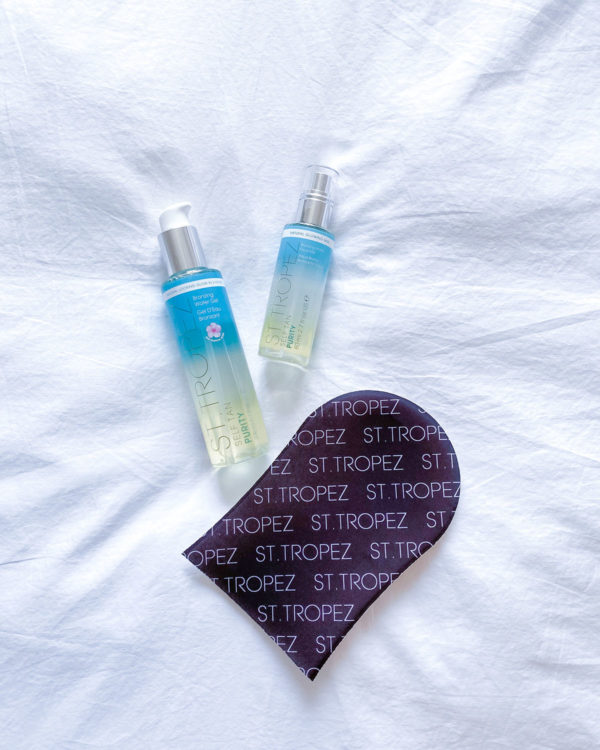 St Tropez Purity Bronzing Water Face Mist and Gel tips for at-home self tanning.