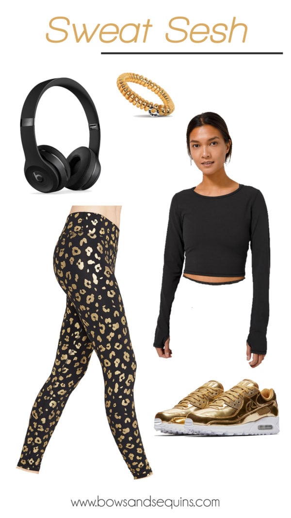 terez gold foil leopard print leggings, metallic gold nike women, lululemon cropped top