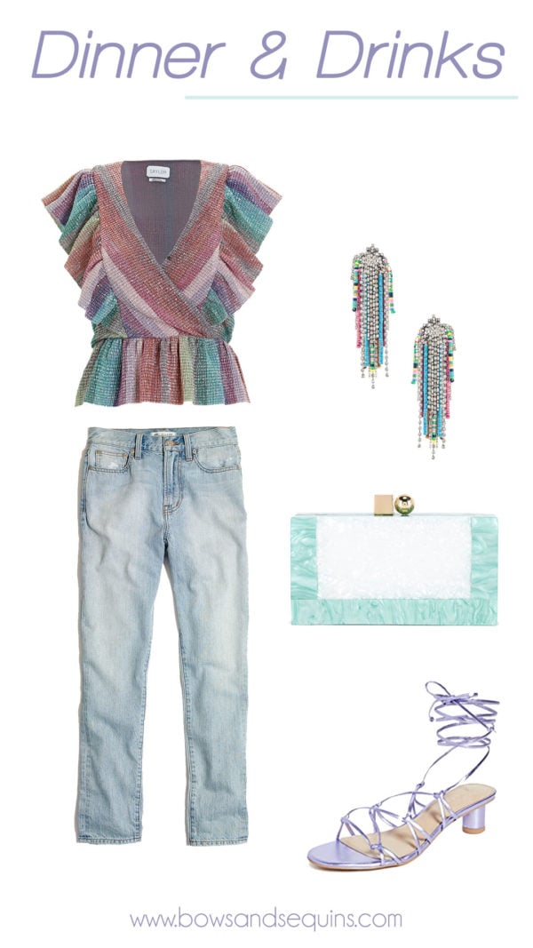 saylor shimmery rainbow stripe top outfit