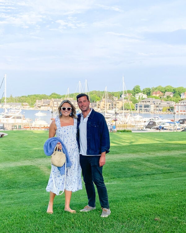 Jessica Sturdy wearing a Blue & White Floral Nap Dress with her boyfriend in Michigan