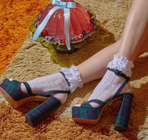 Hill House Holiday: Blackwatch Plaid Party Platforms with Ruffled Socks