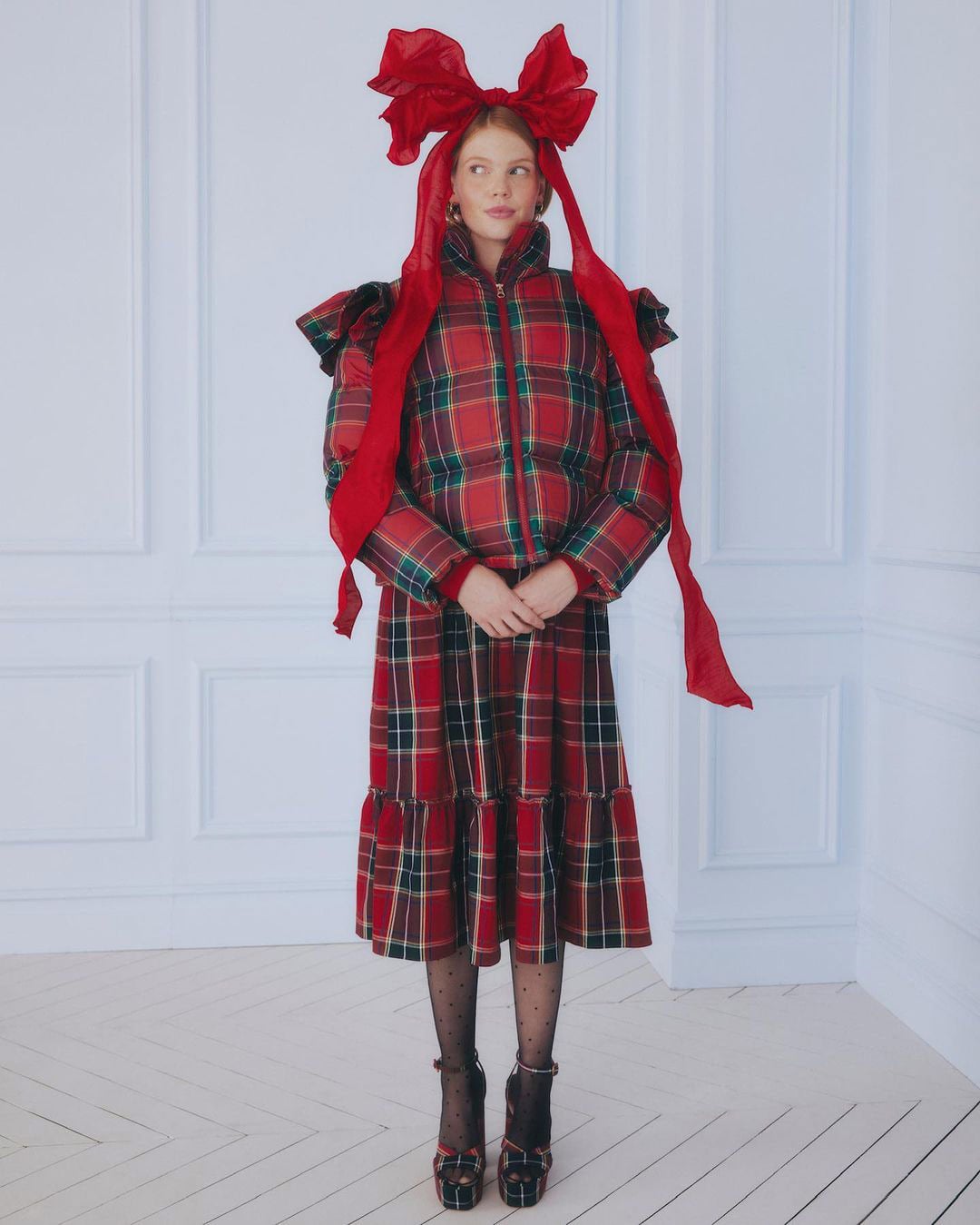 Hill House Holiday: Plaid Puffer, Tartan Nap Dress, Giant Bow, Party Platforms