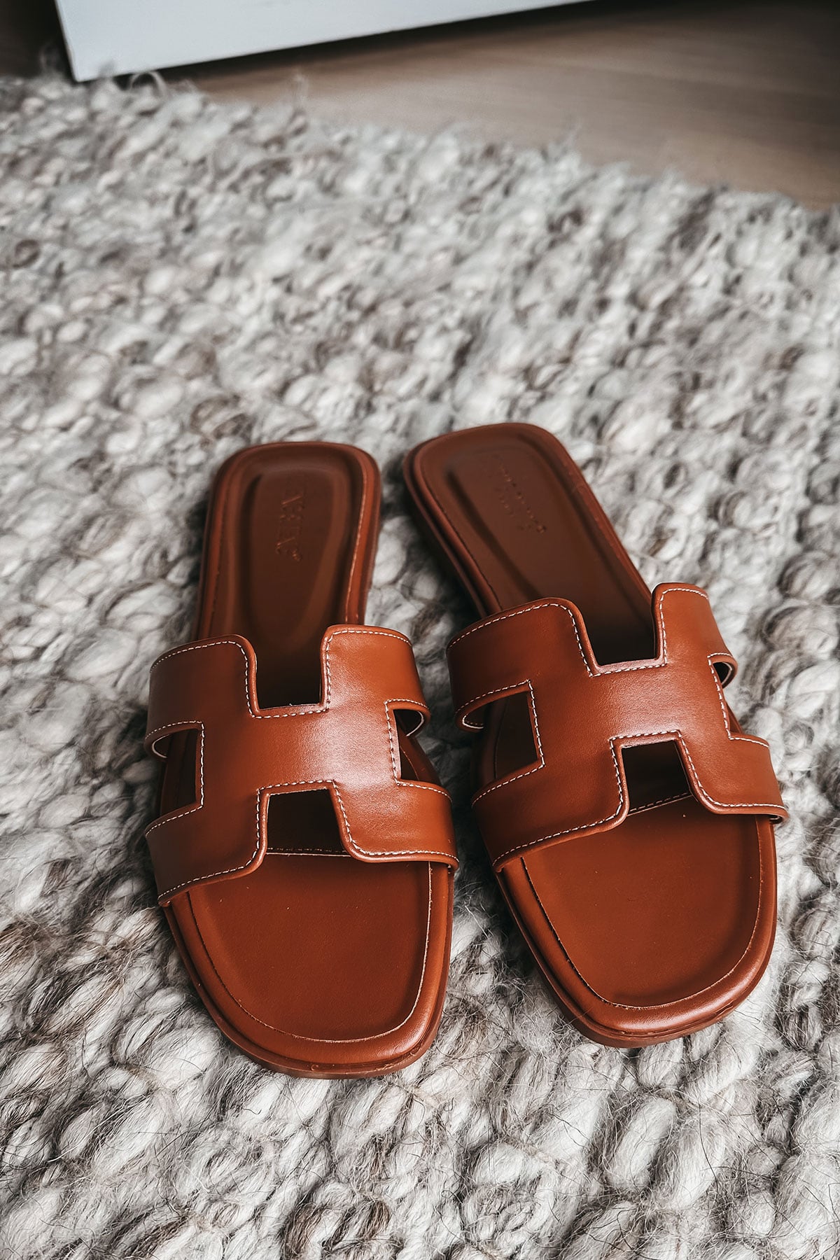 Cognac Brown Faux Leather 'H' Sandals similar to Hermes Oran