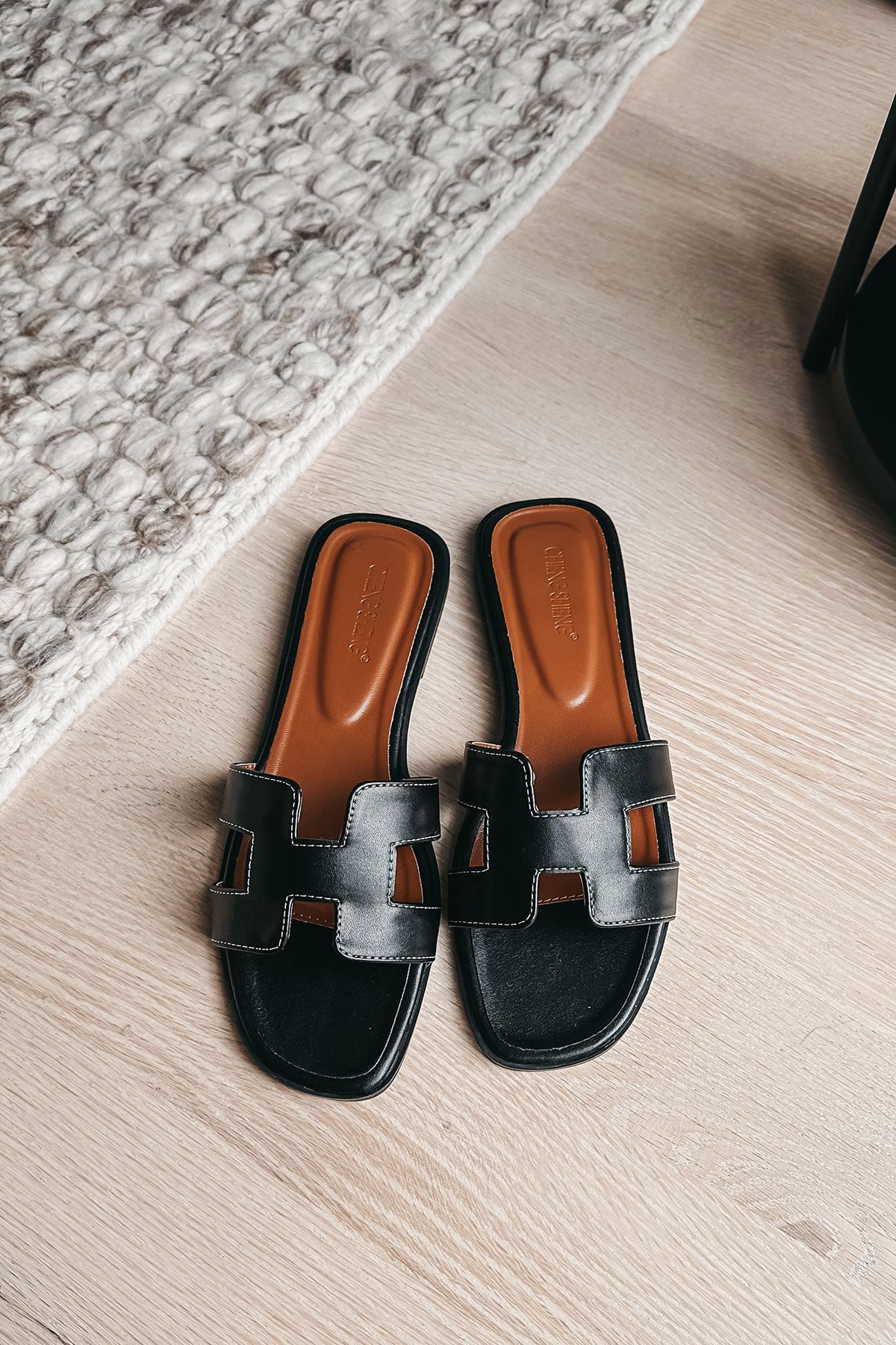 Black Faux Leather 'H' Sandals similar to Hermes Oran