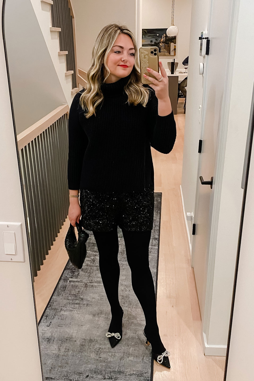 black-sequin-shorts-outfit  bows & sequins