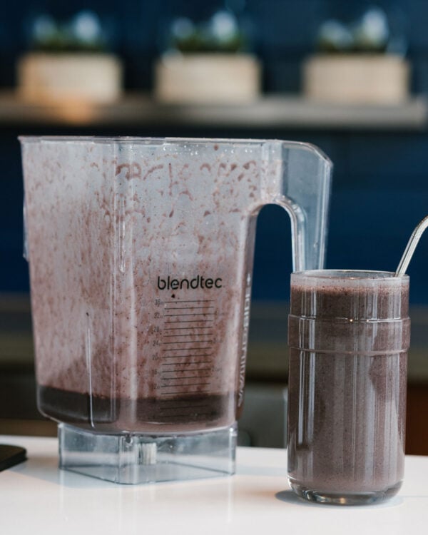 Blendtec Wildside Jar with a purple smoothie.