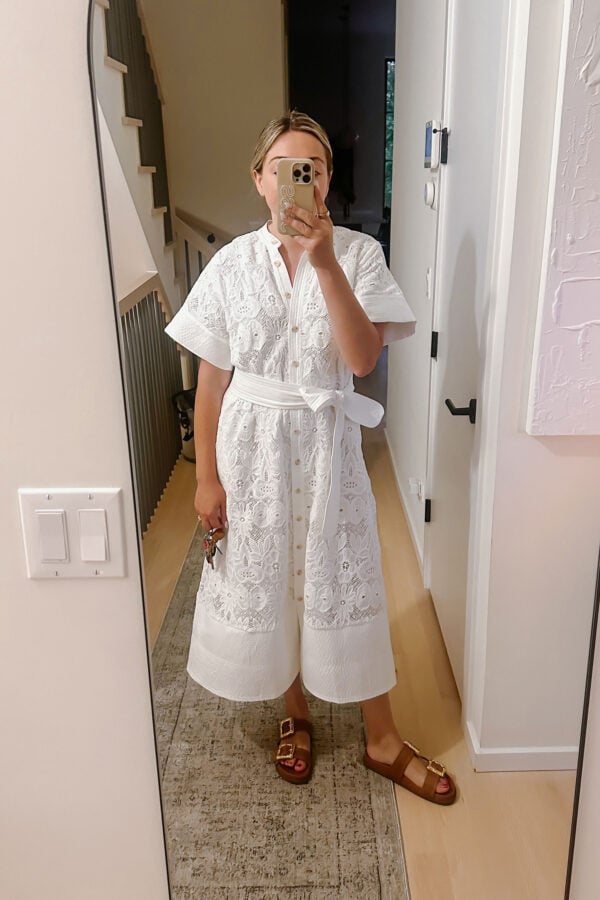 Chicago blogger wearing a white lace dress from Tuckernuck.